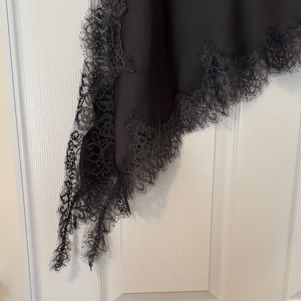 Zara Elegant Dark Gray Lace Trim Asymmetrical Skirt with Side Zip - Size L NWT - Picture 13 of 17